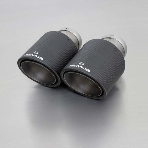 Remus Rear Silencer Left with 2 Carbon tail pipes Ø 84 mm angled, Titanium internals for Nissan Juke F15 1.6 140 kW 2010-