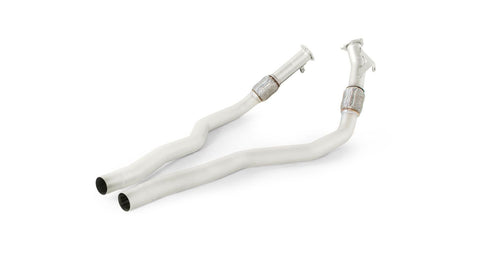 Remus Non-Resonated Downpipe back System Left/Right with integrated valves with 4 tail pipes Ø 84 mm angled, rolled edge, chromed for Audi A5 F5 Coupe RS5 2.9 V6 Biturbo 331 kW 2017-