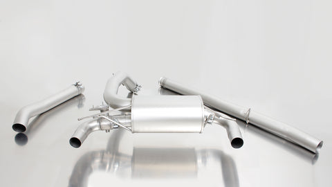 Remus Non-Resonated Cat back System Left/Right with Integrated valves using the OE valve control system with 2 tail pipes Ø 115 mm angled, engraved, chromed for Ford Focus Mk3 2.3 RS 257 kW 2016-